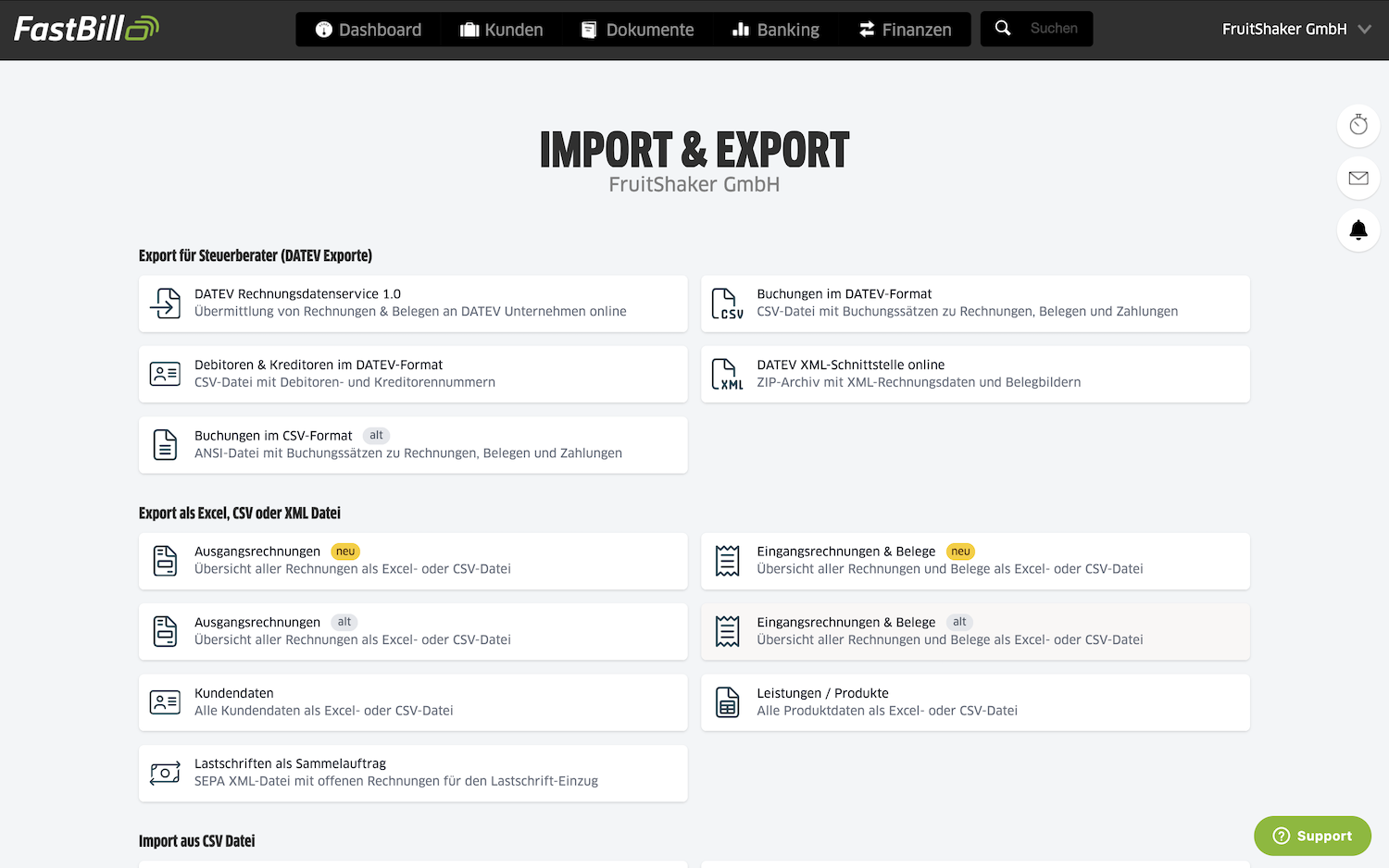 Exporte in FastBill